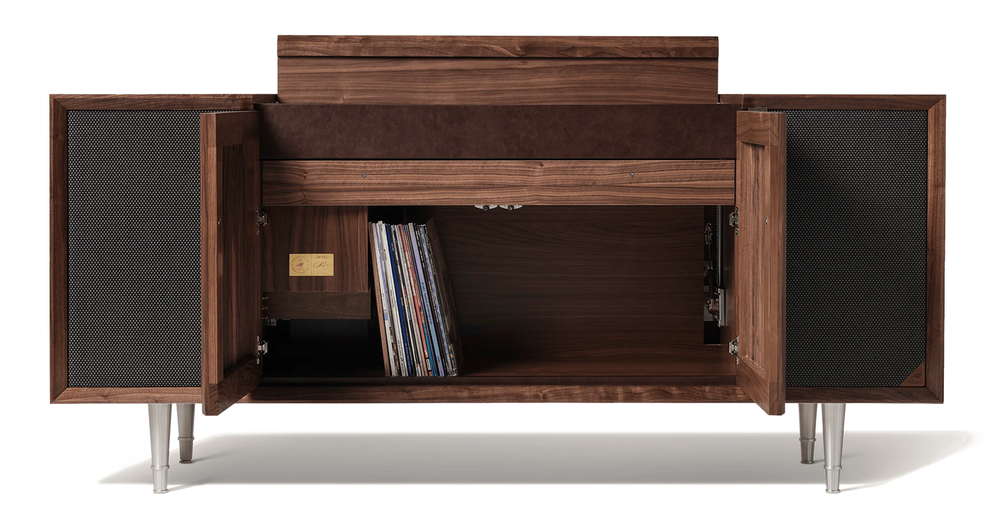 Record console cabinet with built in storage. The Wrensilva M1 is a luxury record player cabinet that works with Sonos® and is a hi fi sound system. Storage for 150 albums, the M1 is vintage inspired, but newly reimagined and designed for how we listen to music today.