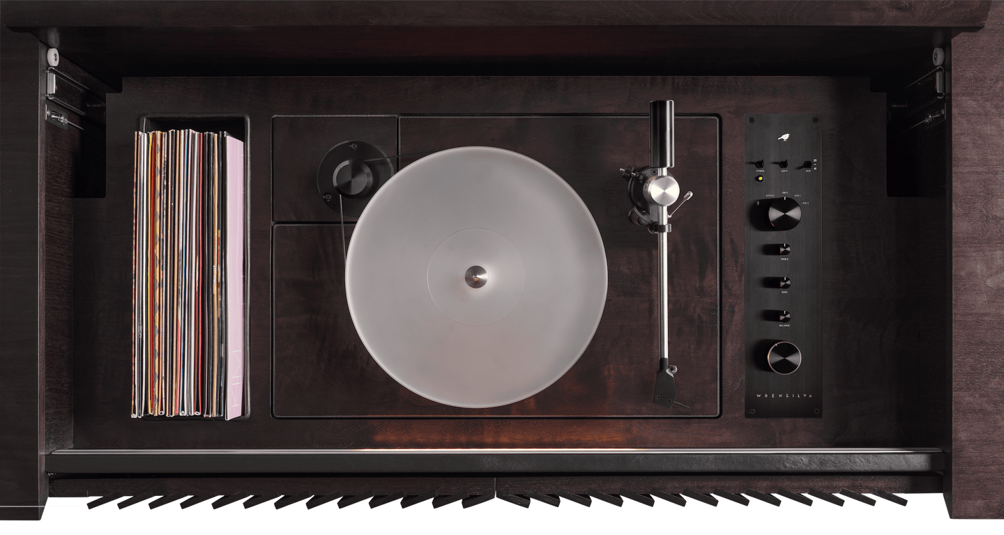 Hi Fi Record console cabinet that streams Sonos. Storage for 150 albums, the M1 is vintage inspired, but newly reimagined and designed for how we listen to music today.