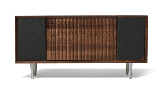 Wrensilva Record Player Cabinet, model The Standard in Natural Walnut. Vinyl and works with Sonos, plus record storage.